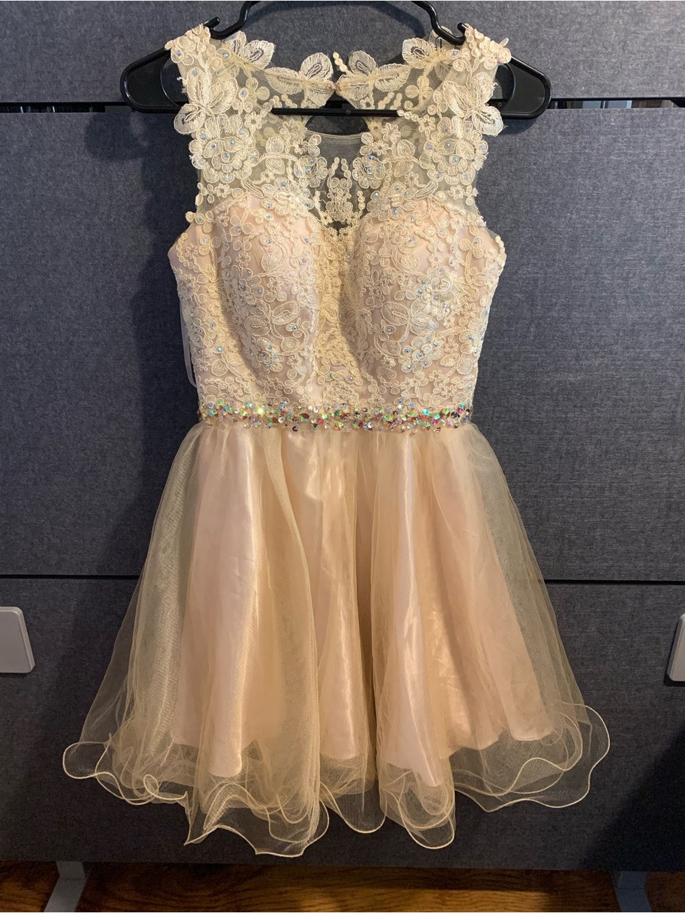 Girls' Ivory Lace & Tulle Party Dress with Jeweled Waist